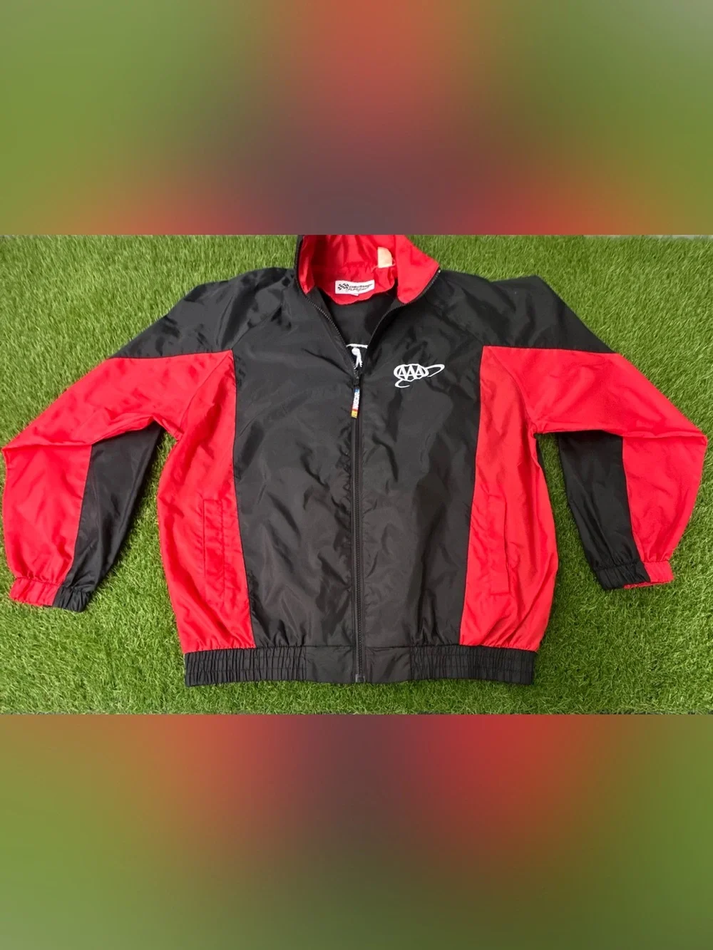 Vintage Checkered Flag Sports NASCAR Racing Windbreaker Jacket Black Red Men’s